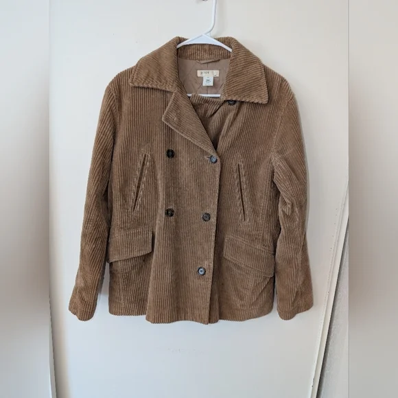 J. Crew Womens XS Corduroy Pea Coat 100% Cotton Tan Classic Preppy Cabin - Picture 1 of 7
